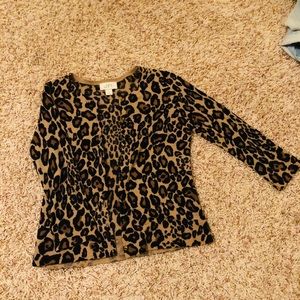 LOFT 3/4 Arm Length Leopard Cardigan